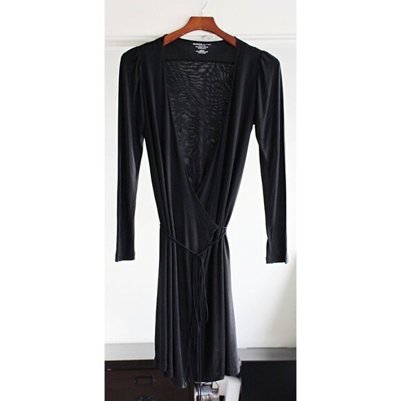 Majestic Filatures - Silk Touch Long Sleeve Wrap Dress - Black - Small - Picture 2 of 7